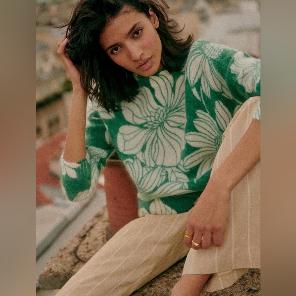 Sézane Julieta Sweater - Green and Cream Floral Print - Picture 4 of 10